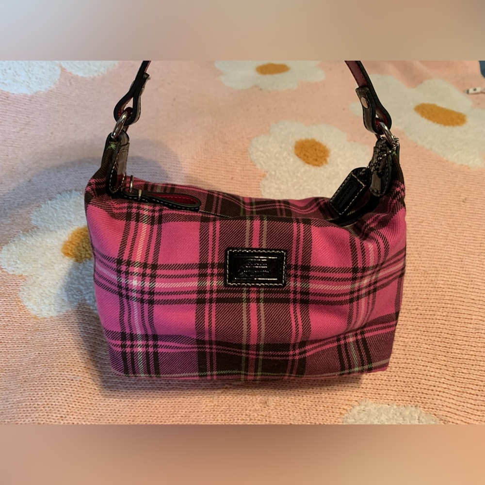 Coach Pink Tartan Plaid Top Handle Purse